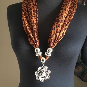 Chatties Leopard Scarf w/Rhinestone Rosette/Beads